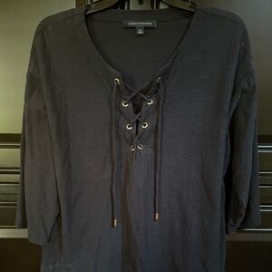 Tommy Hilfiger Navy 3/4 Sleeve Tie Front Top-Size Large